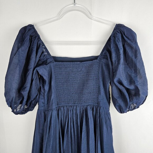 Abercrombie & Fitch Emerson Poplin Puff Sleeve Dress Size XS Navy - Picture 5 of 12